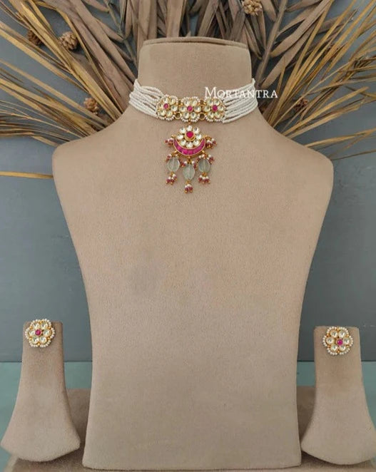 Pink Color Gold Plated Jadau Kundan Necklace Set - MS1626YP 