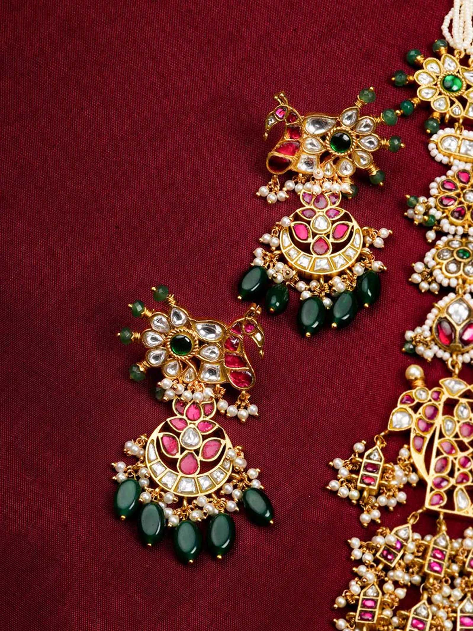 Multicolor Gold Plated Jadau Kundan Bridal Necklace Set - MS1758M