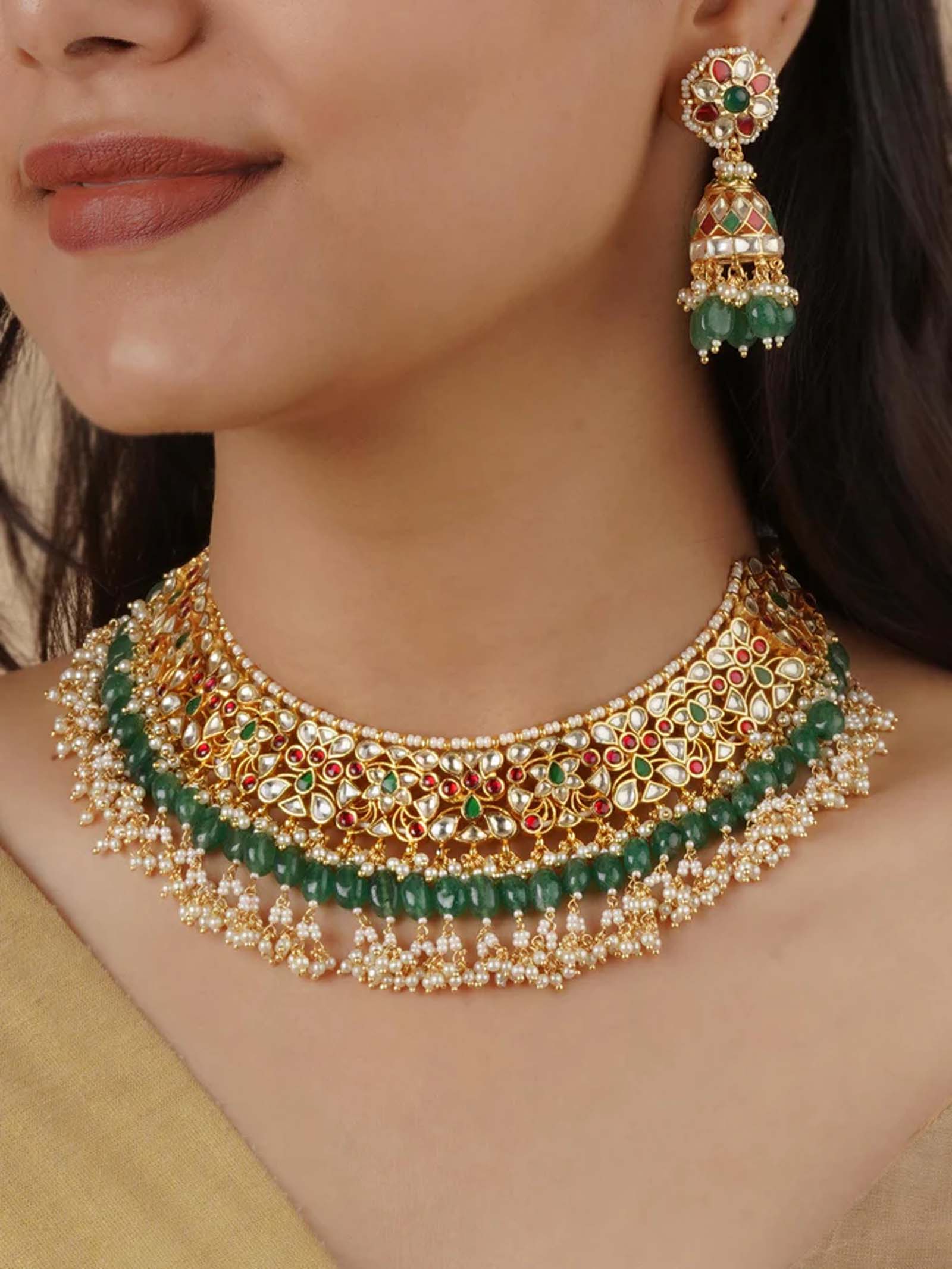 Multicolor Gold Plated Jadau Kundan Necklace Set - MS1946MA