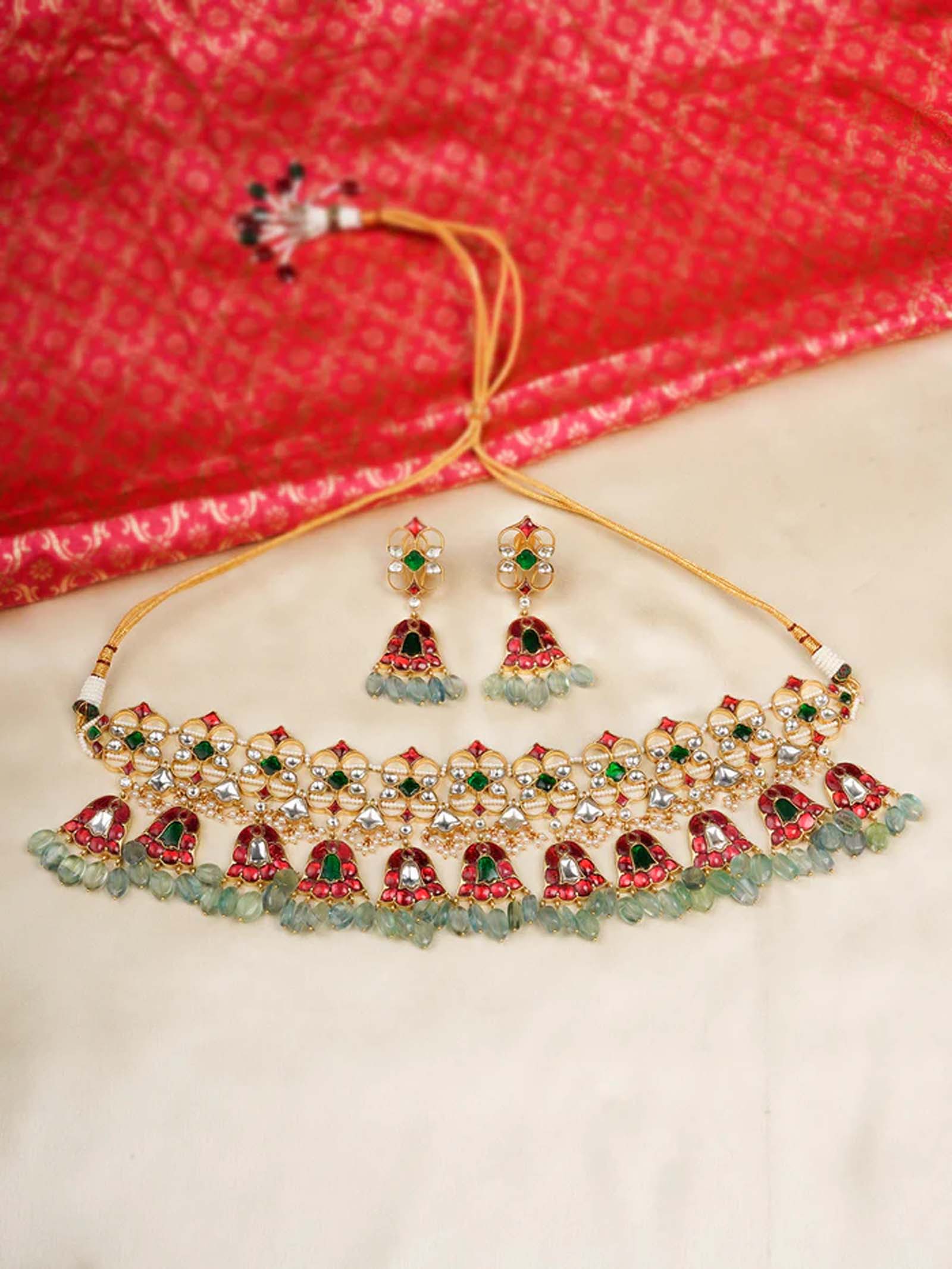 Multicolor Gold Plated Jadau Kundan Necklace Set - MS2010M