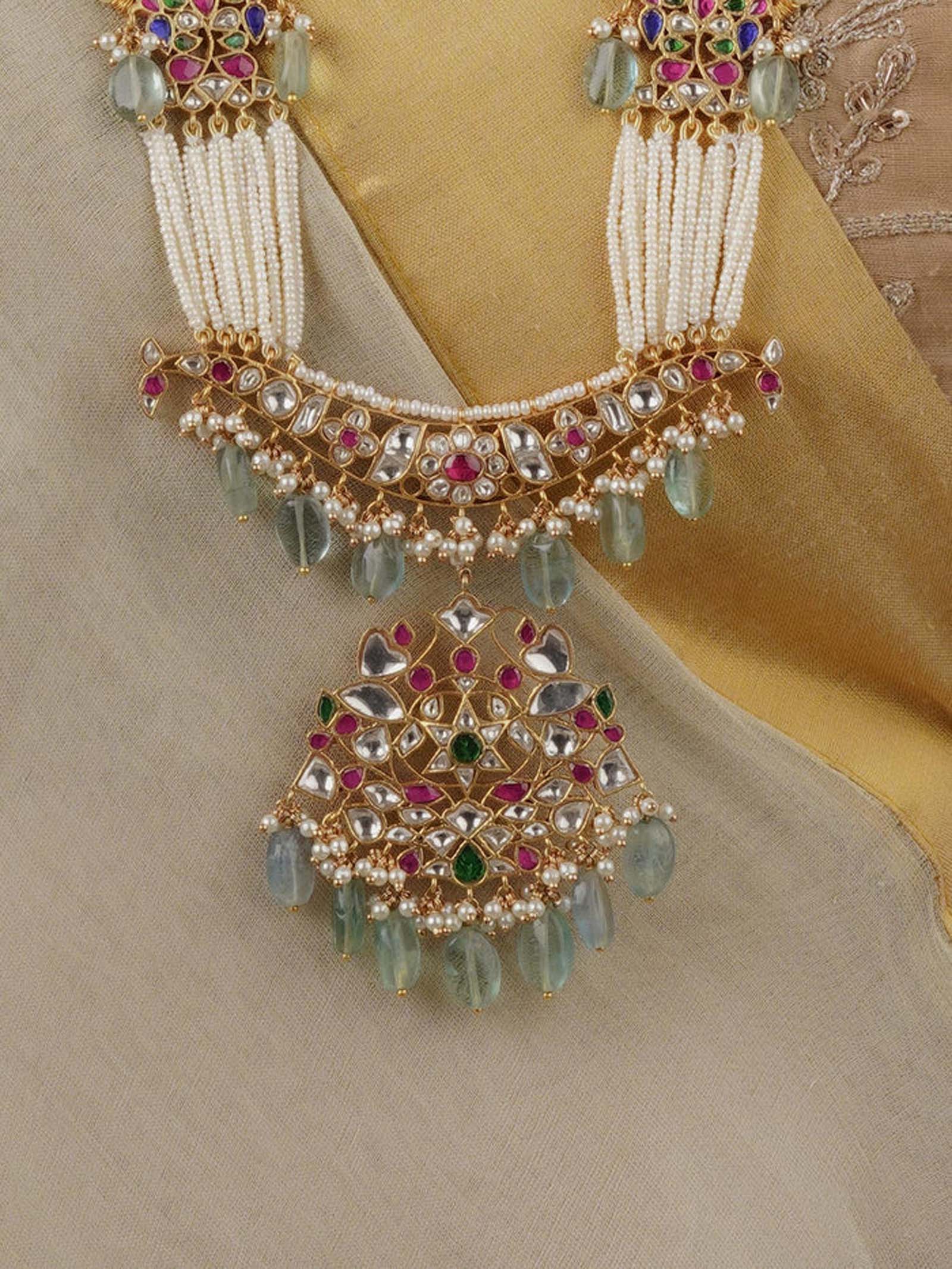 Multicolor Gold Plated Jadau Kundan Necklace Set - MS2011M