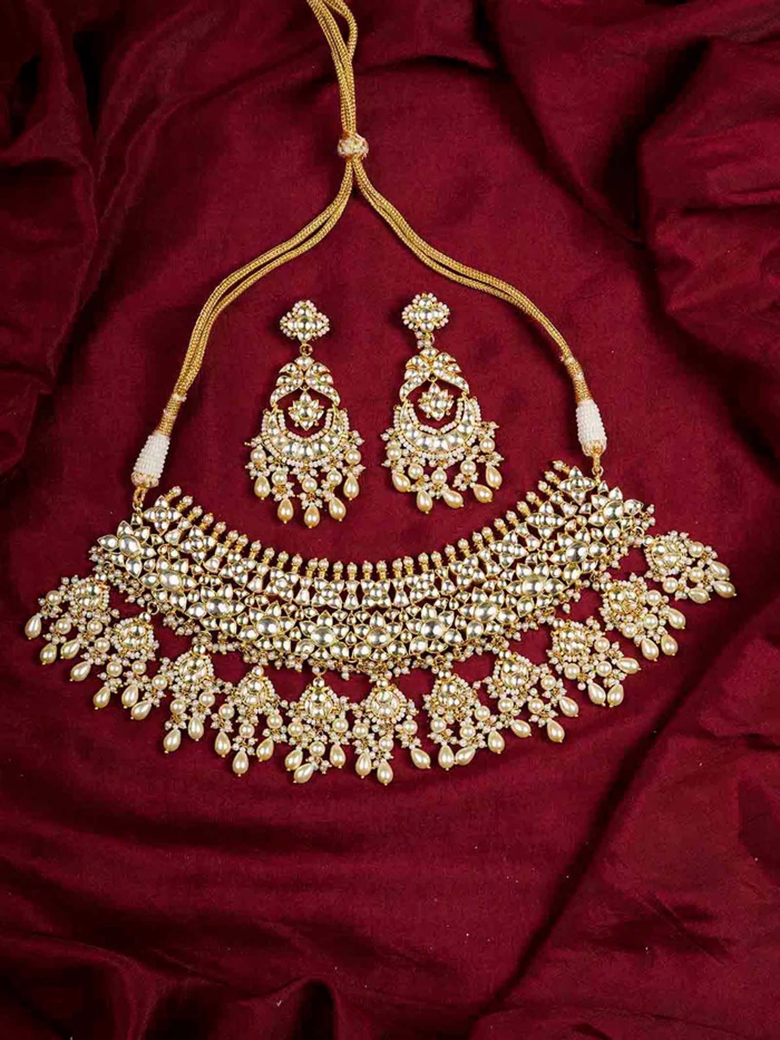 Gold Plated Jadau Kundan Necklace Set - MS2042