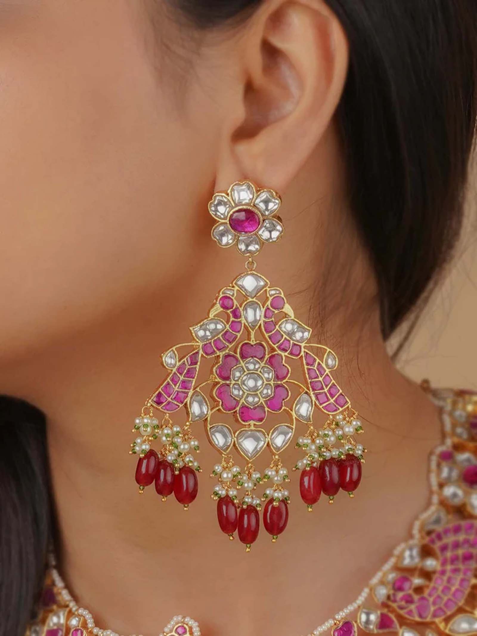 Pink Color Gold Plated Jadau Kundan Bridal Necklace Set - MS2116WP