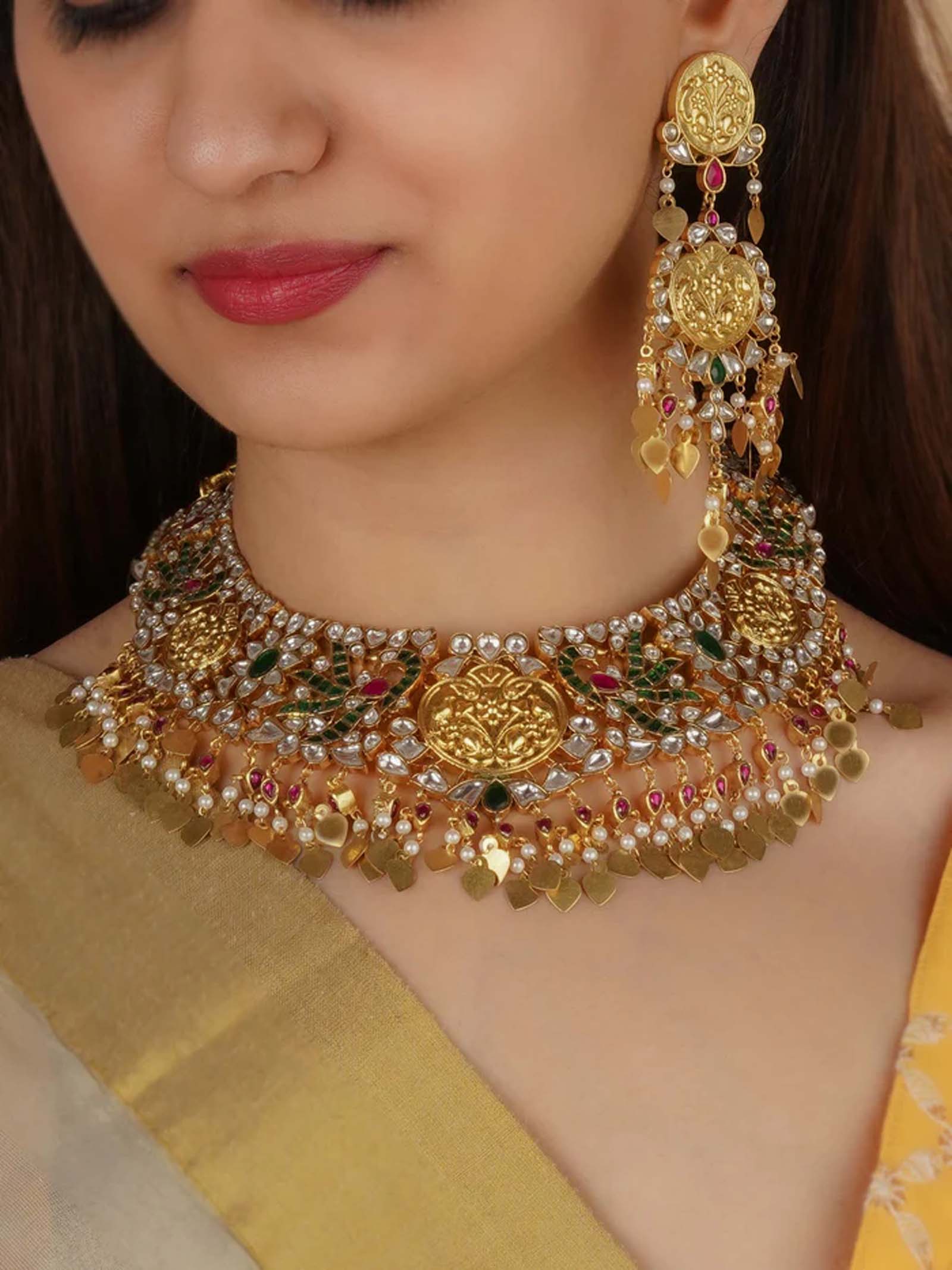 Mulitcolor Gold Plated Jadau Kundan Bridal Necklace Set - MS2123M