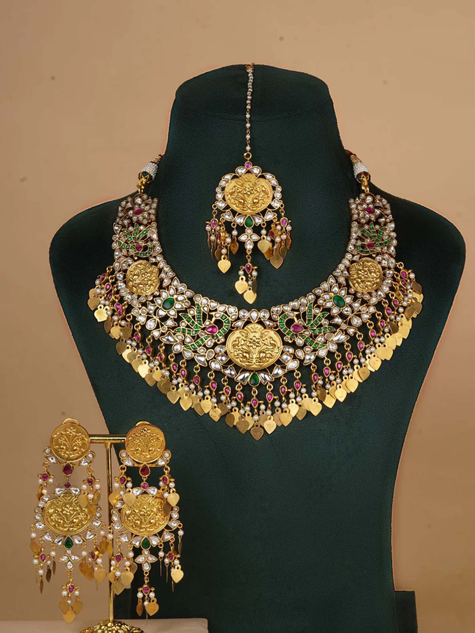 Mulitcolor Gold Plated Jadau Kundan Bridal Necklace Set - MS2123M