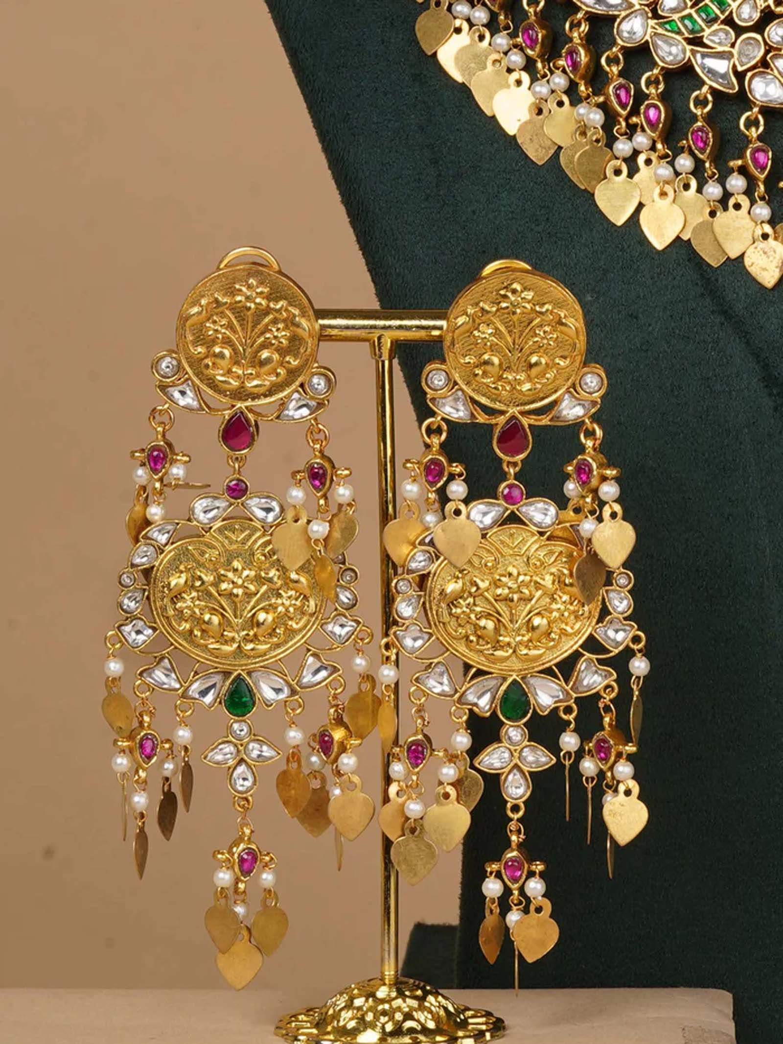 Mulitcolor Gold Plated Jadau Kundan Bridal Necklace Set - MS2123M