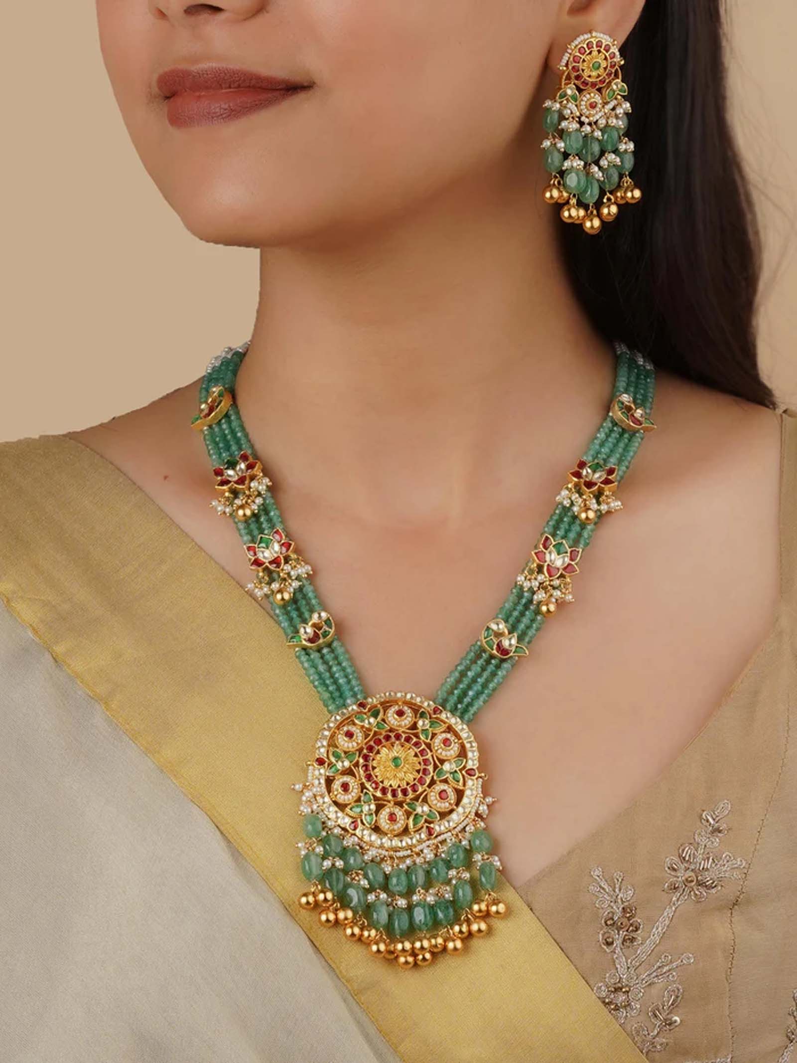 Multicolor Gold Plated Jadau Kundan Necklace Set - MS2143M