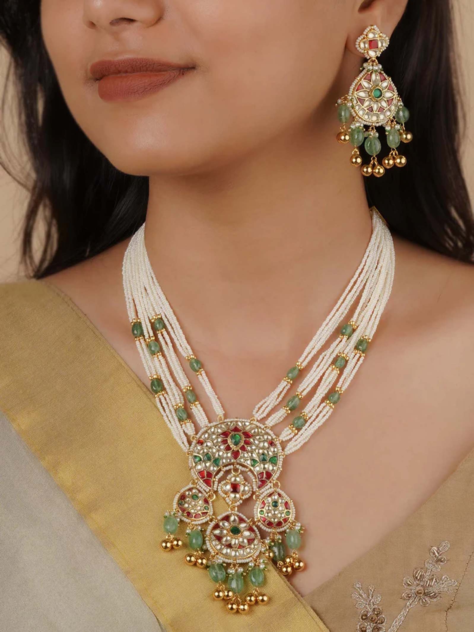 Multicolor Gold Plated Jadau Kundan Necklace Set - MS2158M