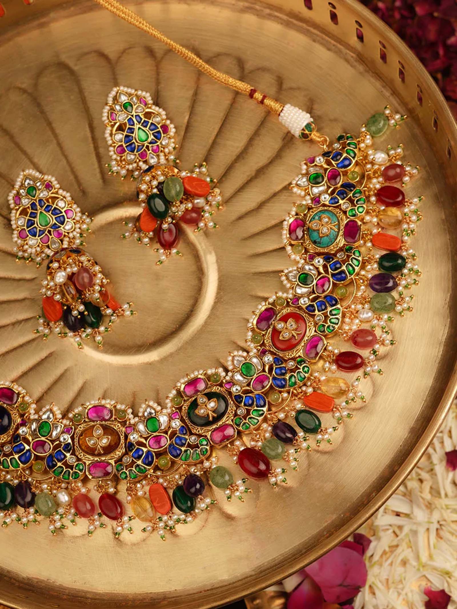 Multicolor Gold Plated Jadau Kundan Necklace Set - MS2165M