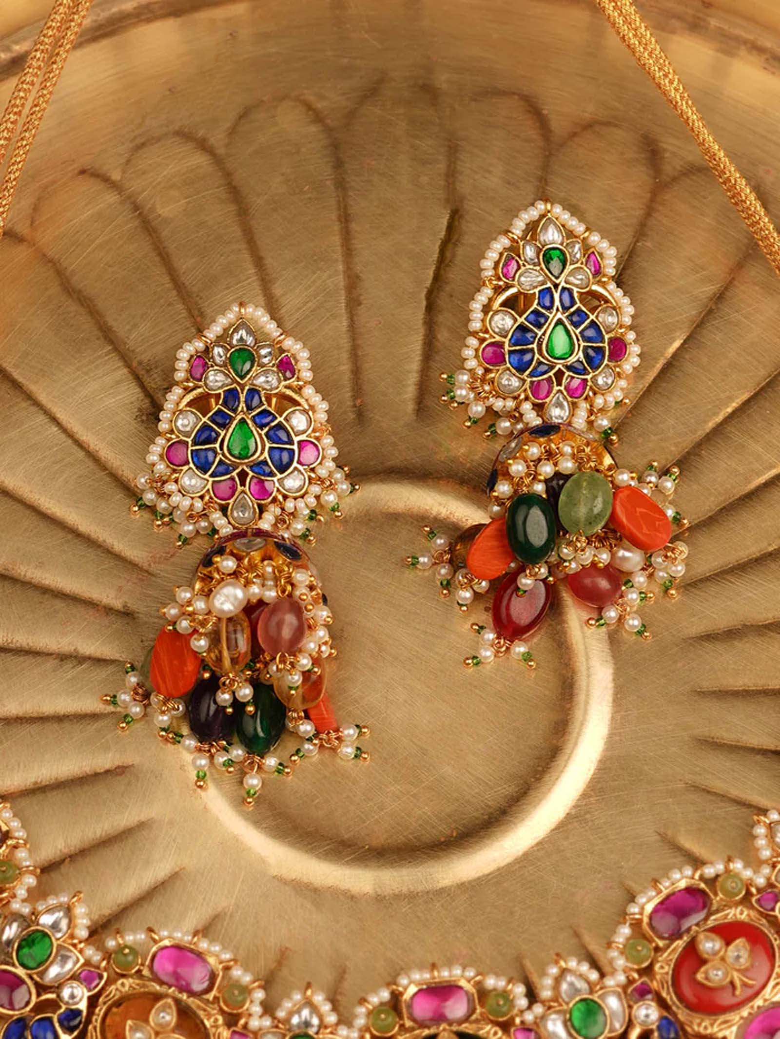 Multicolor Gold Plated Jadau Kundan Necklace Set - MS2165M