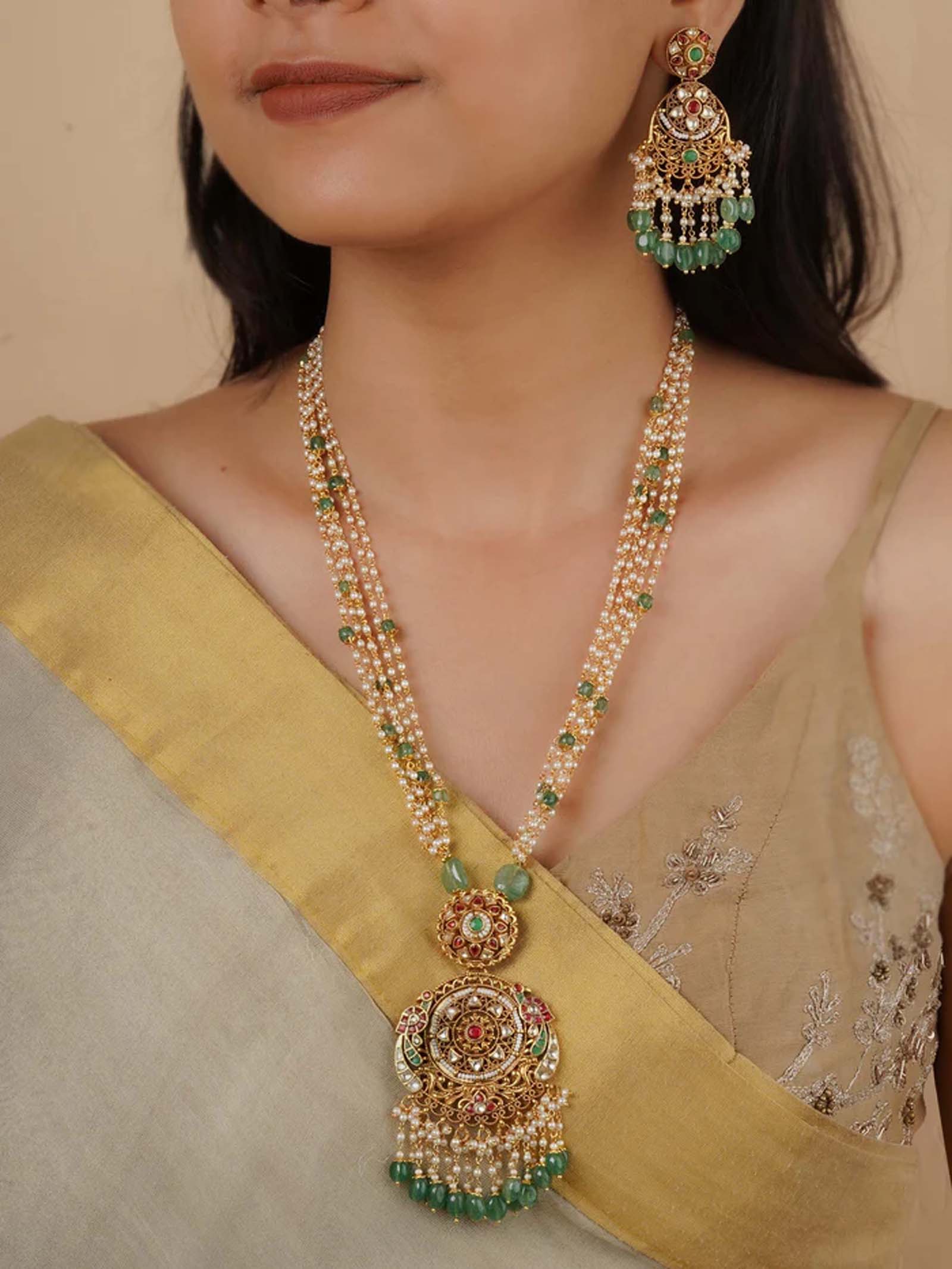 Multicolor Gold Plated Jadau Kundan Necklace Set - MS2168M