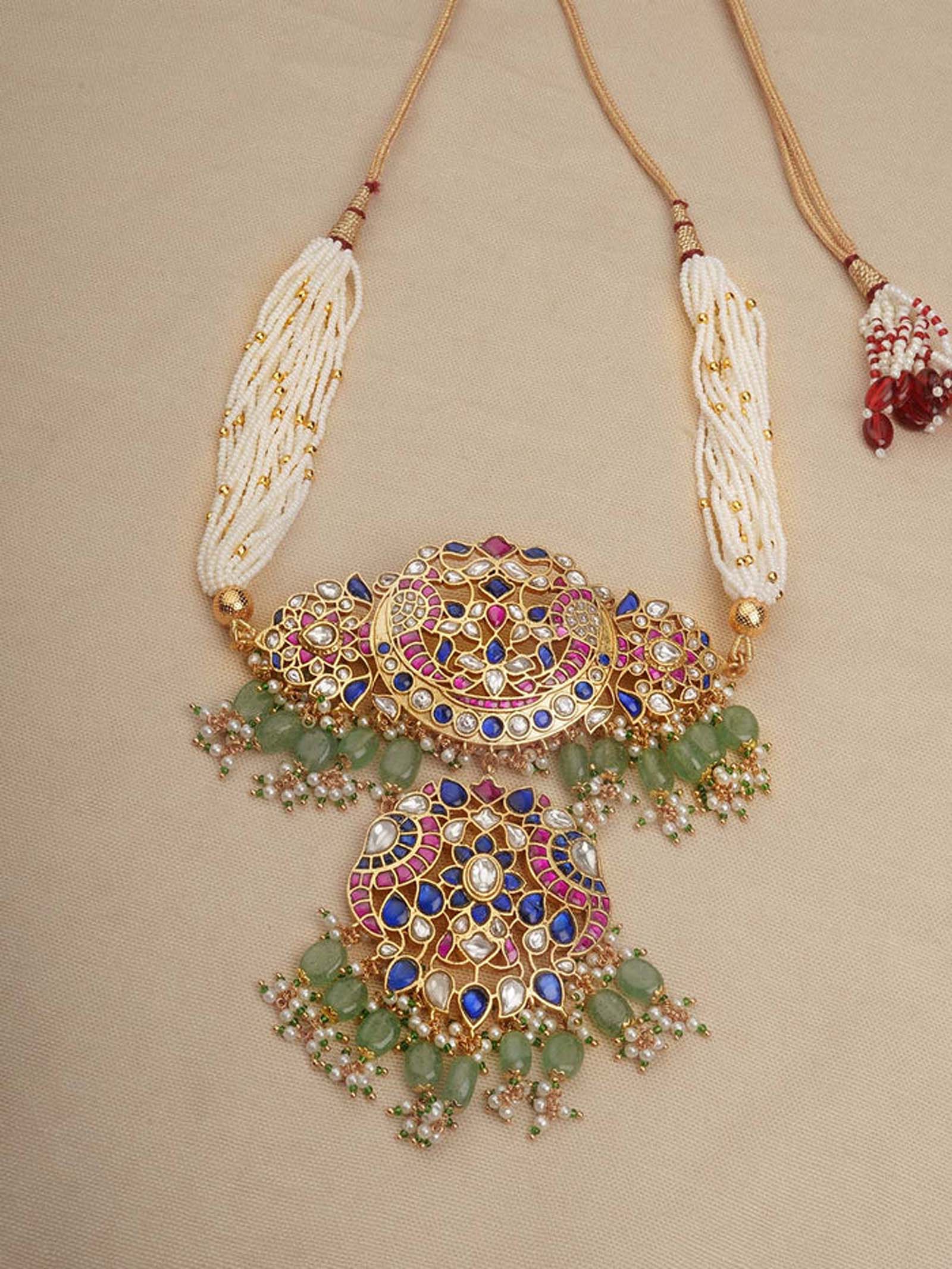 Multicolor Gold Plated Jadau Kundan Necklace/Armlet- MS2184M