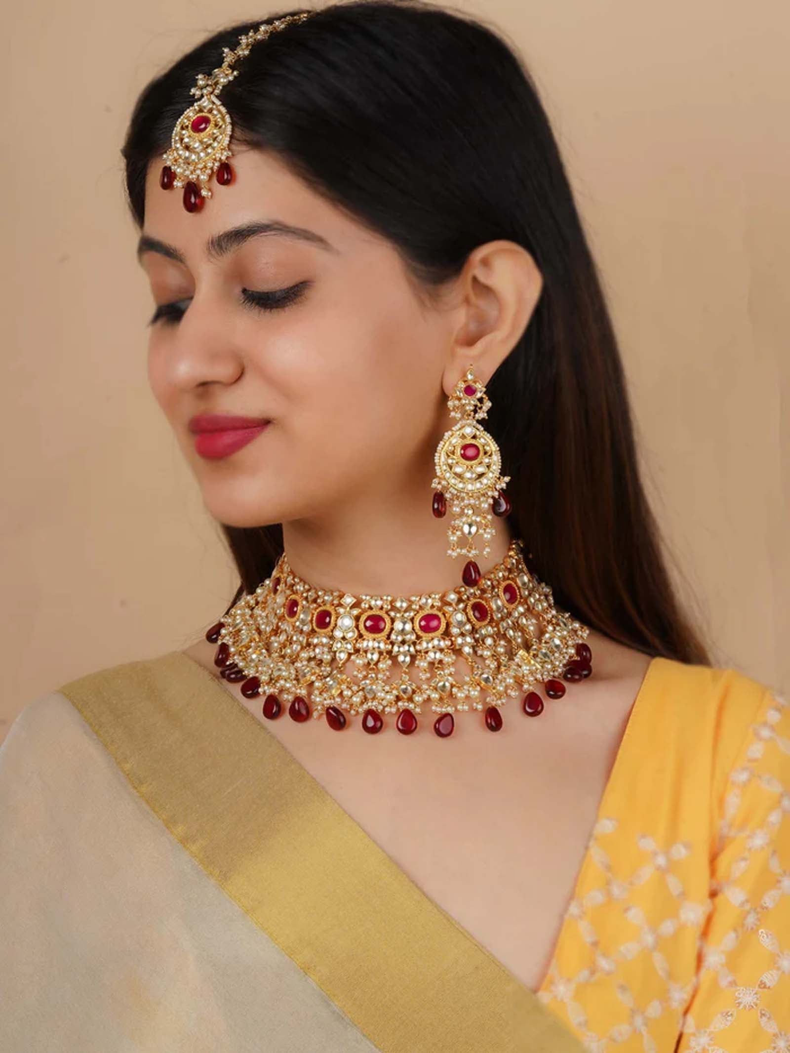 Gold Plated Jadau Kundan Bridal Necklace Set - MS2311