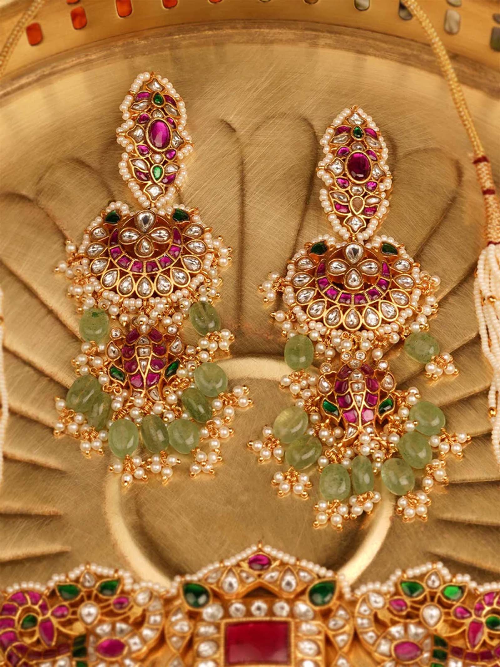 Multicolor Gold Plated Jadau Kundan Necklace Set - MS2357M