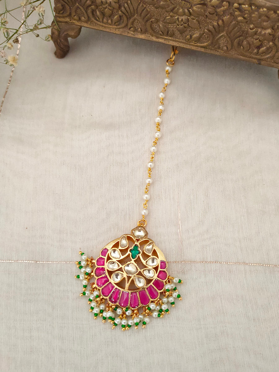 Multicolor Gold Plated Jadau Kundan Maangteeka - MT331M