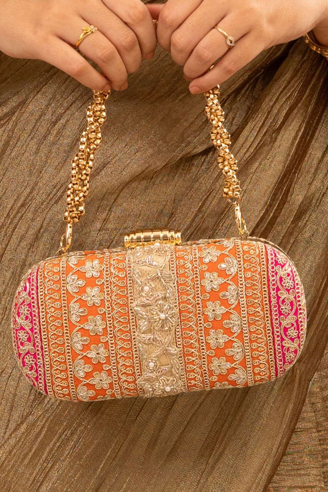 Naaz Capsule clutch - Orange and Pink