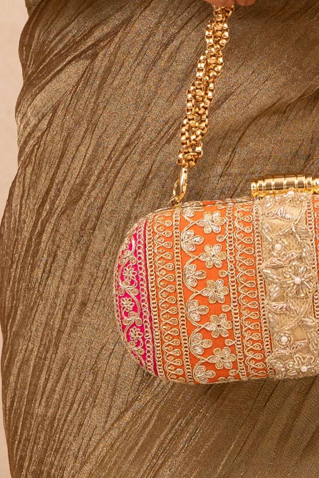 Naaz Capsule clutch - Orange and Pink