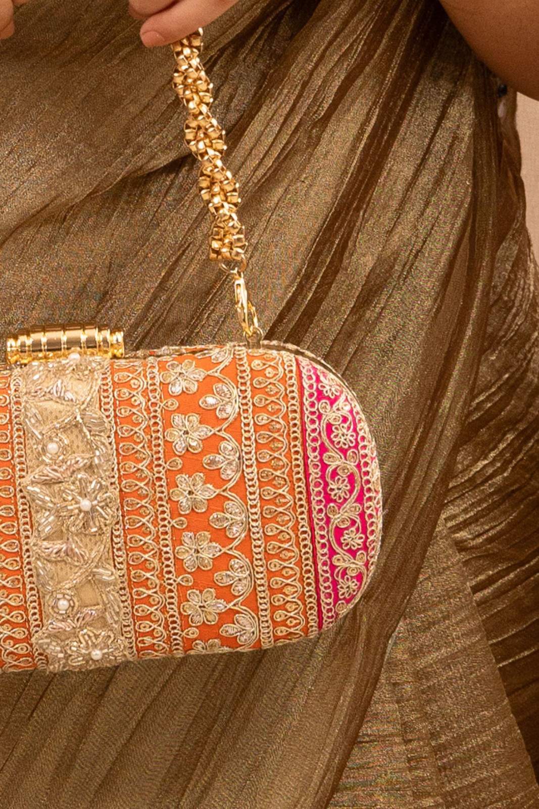 Naaz Capsule clutch - Orange and Pink