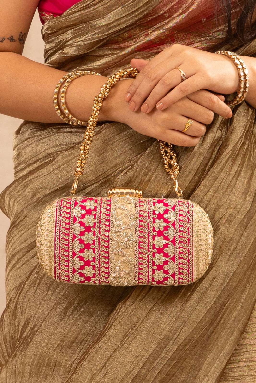 Naaz Capsule clutch - Pink and Peach