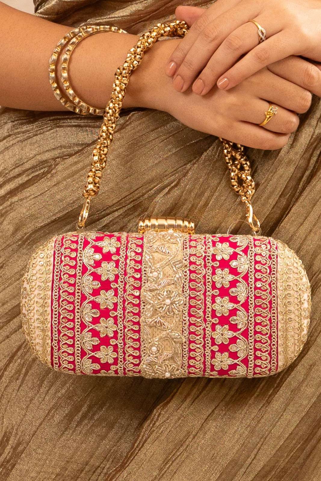 Naaz Capsule clutch - Pink and Peach