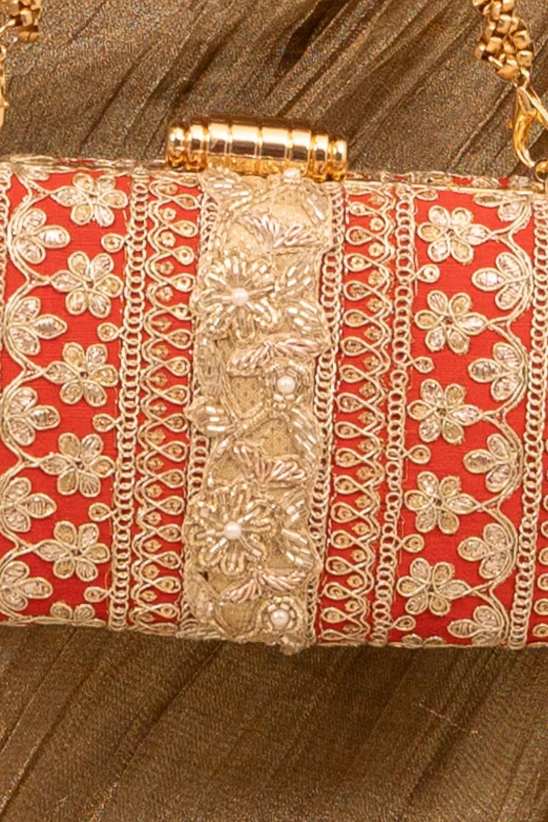 Naaz Capsule clutch - Red and Gold