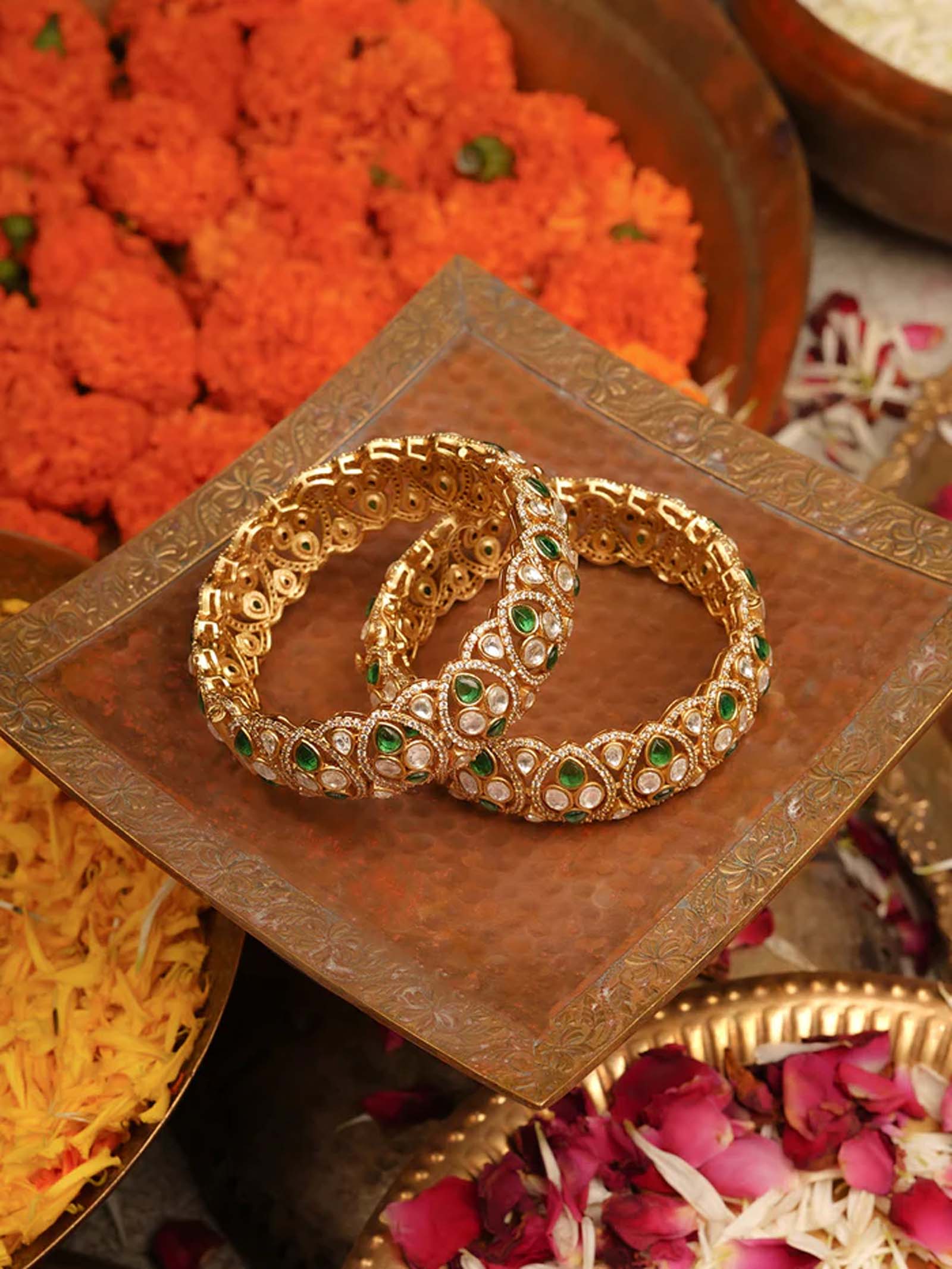 Gold Plated Faux Polki Bangles - PK-BAN13