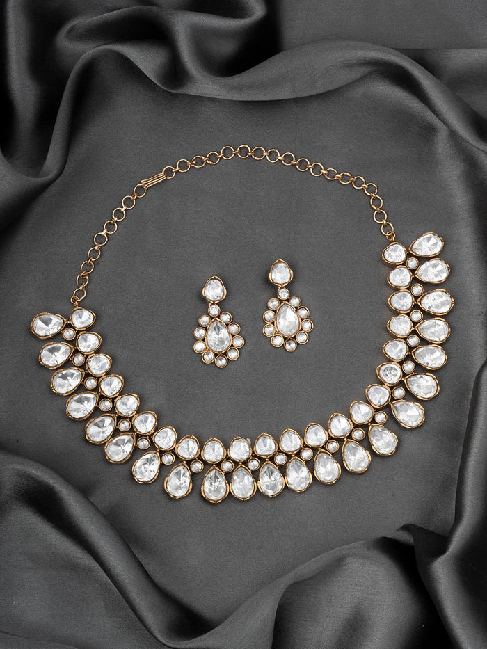 White Color Gold Plated Faux Polki Necklace Set - PK-S99