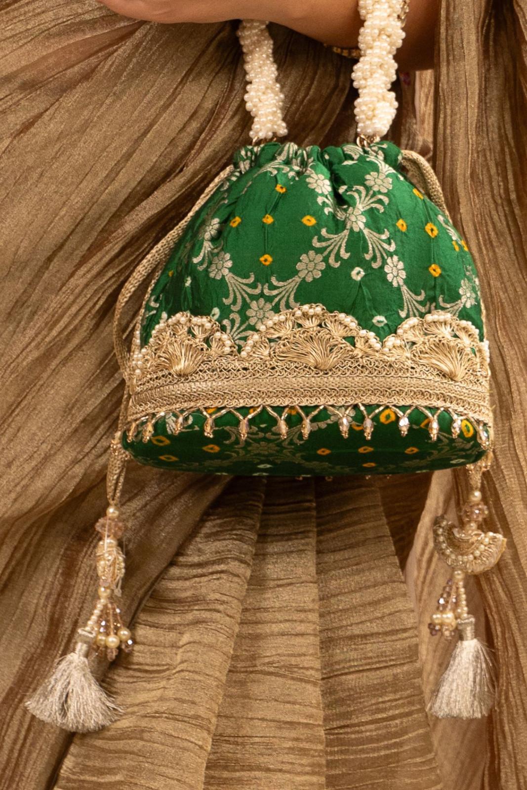 Rumani Bandhani Bucket Bag - Green