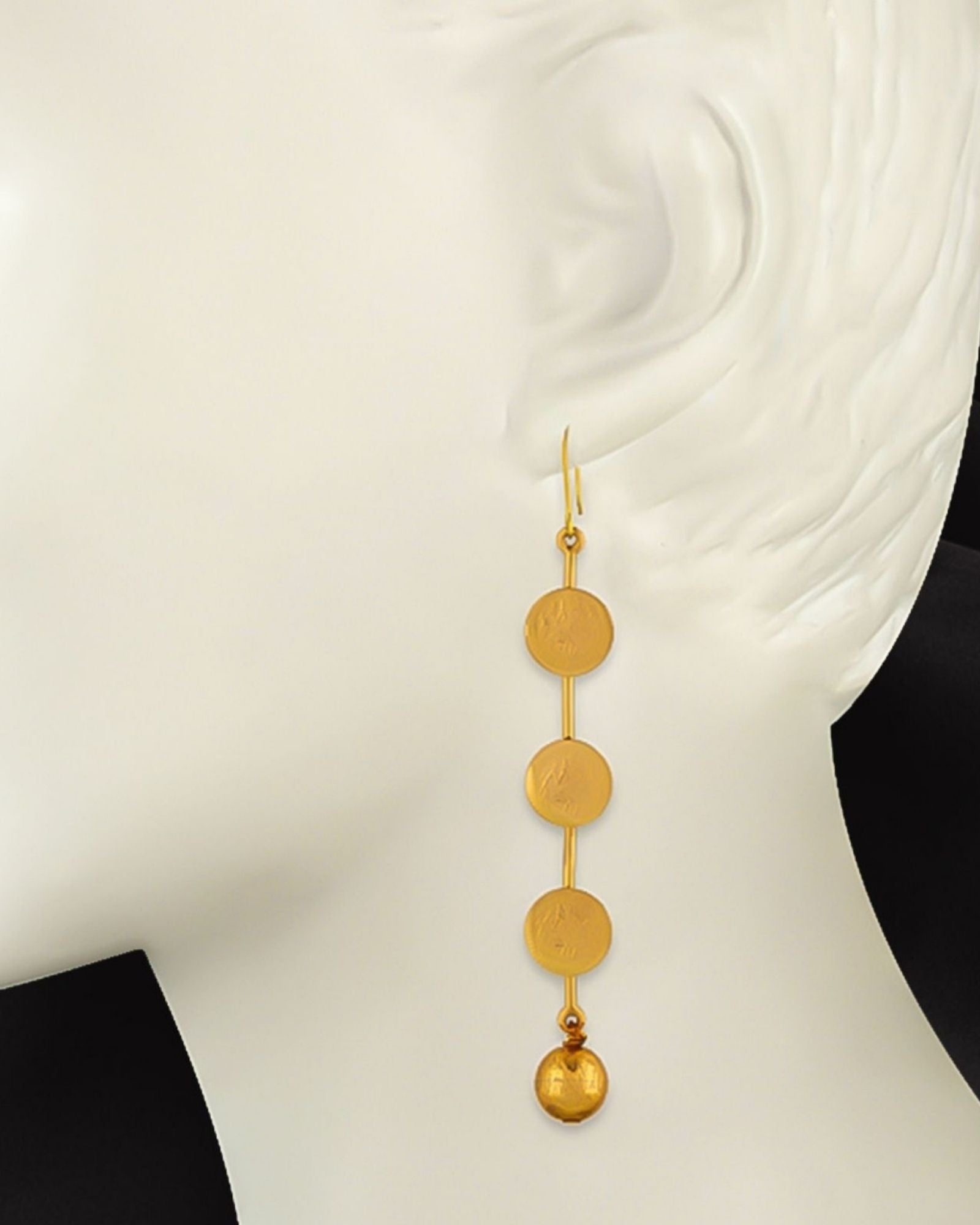 Gold coin motif drop earrings