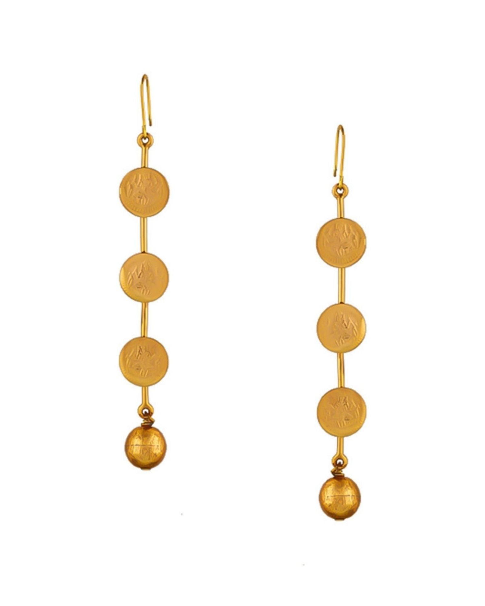 Gold coin motif drop earrings