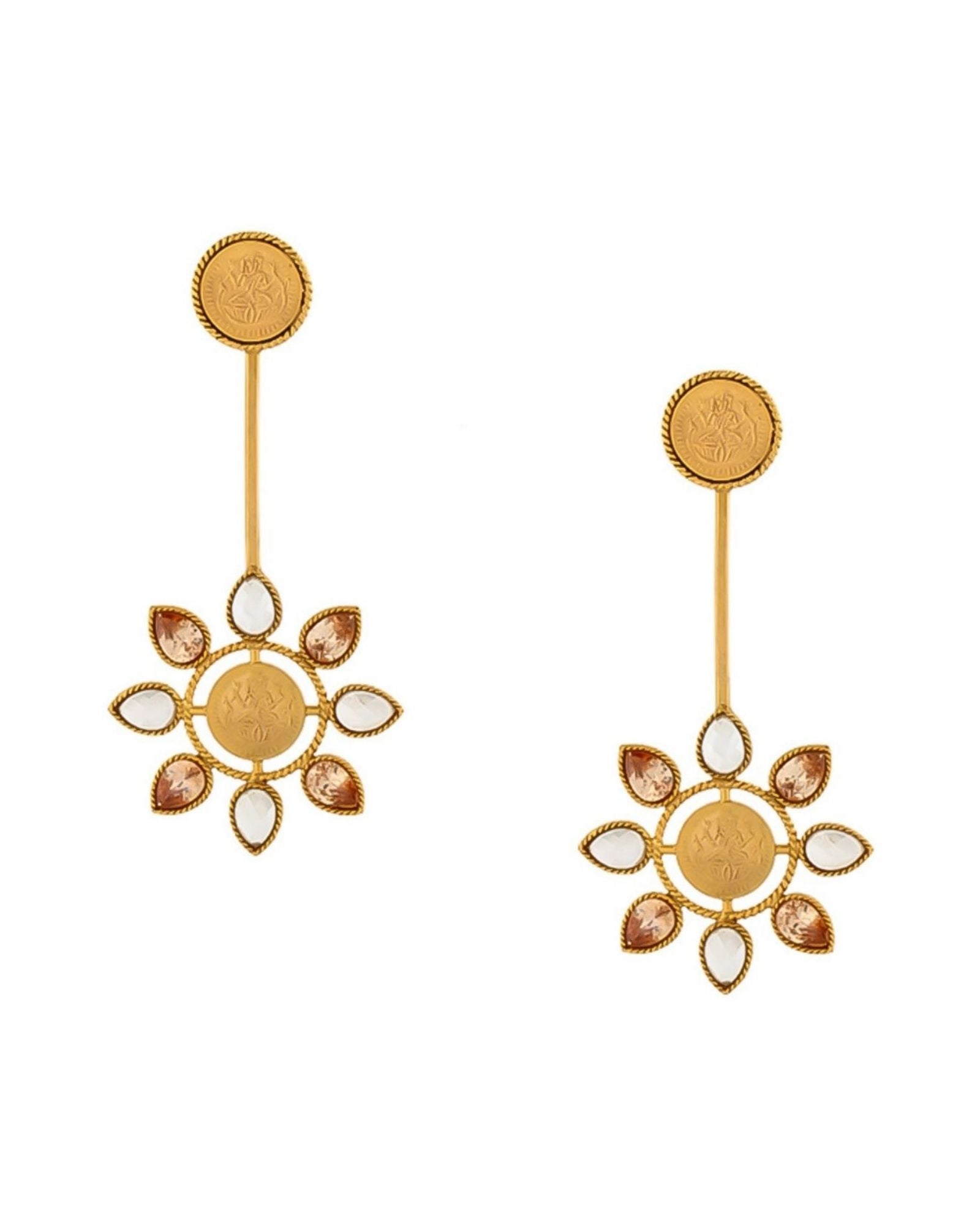 Gold daisy pink crystal earrings