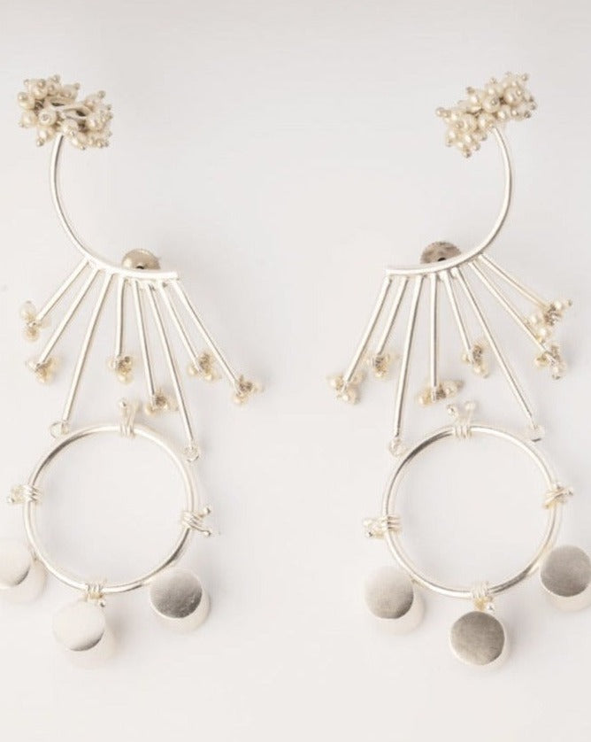 Pearl Bunch Statement Silver Earrings