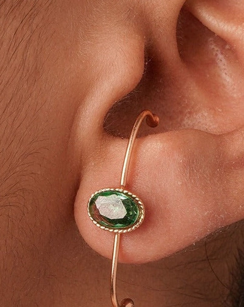 Molten Mint Gold Plated Green Crystal Loop Stud Earrings