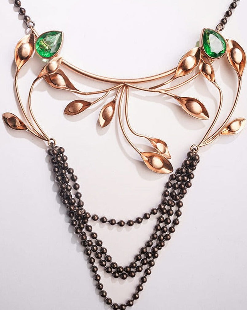 Ivy's Lament Black Beaded Gold Necklace