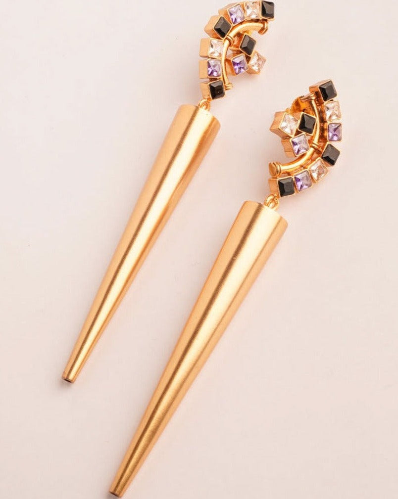 Violet Sabre Gold Plated Spike Earrings