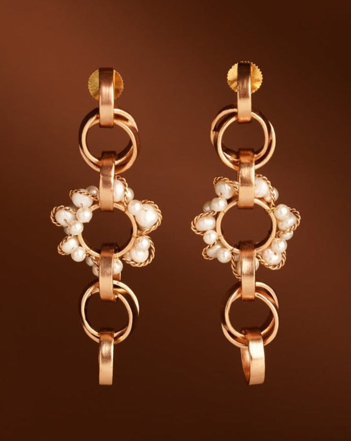 Neutron Loop Gold Plated Pearl Earrings