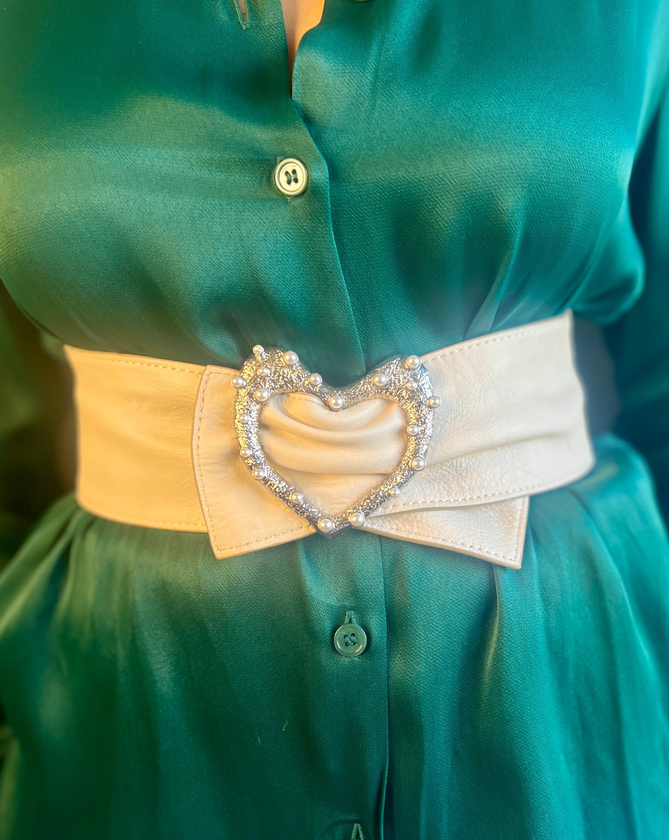 Reversible Wide Belt With Silver Heart Buckle