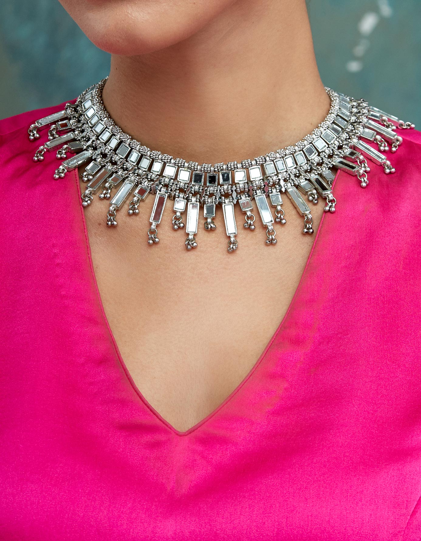 Mirror Silver Falak Qabeela Necklace