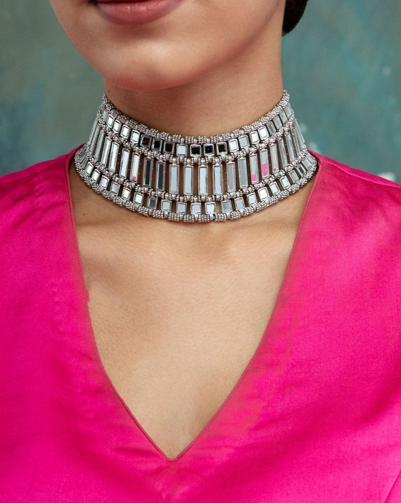 Mirror Silver Shahi Choker