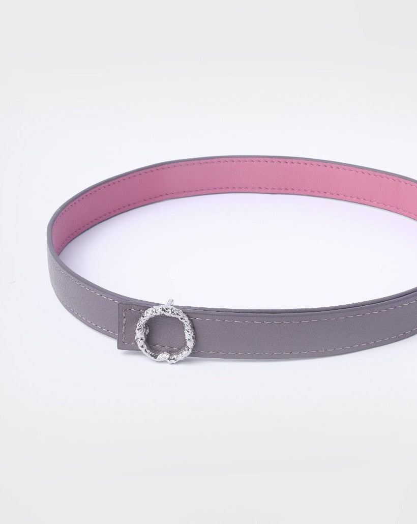 Reversible Thin Belt With Silver Round Buckle