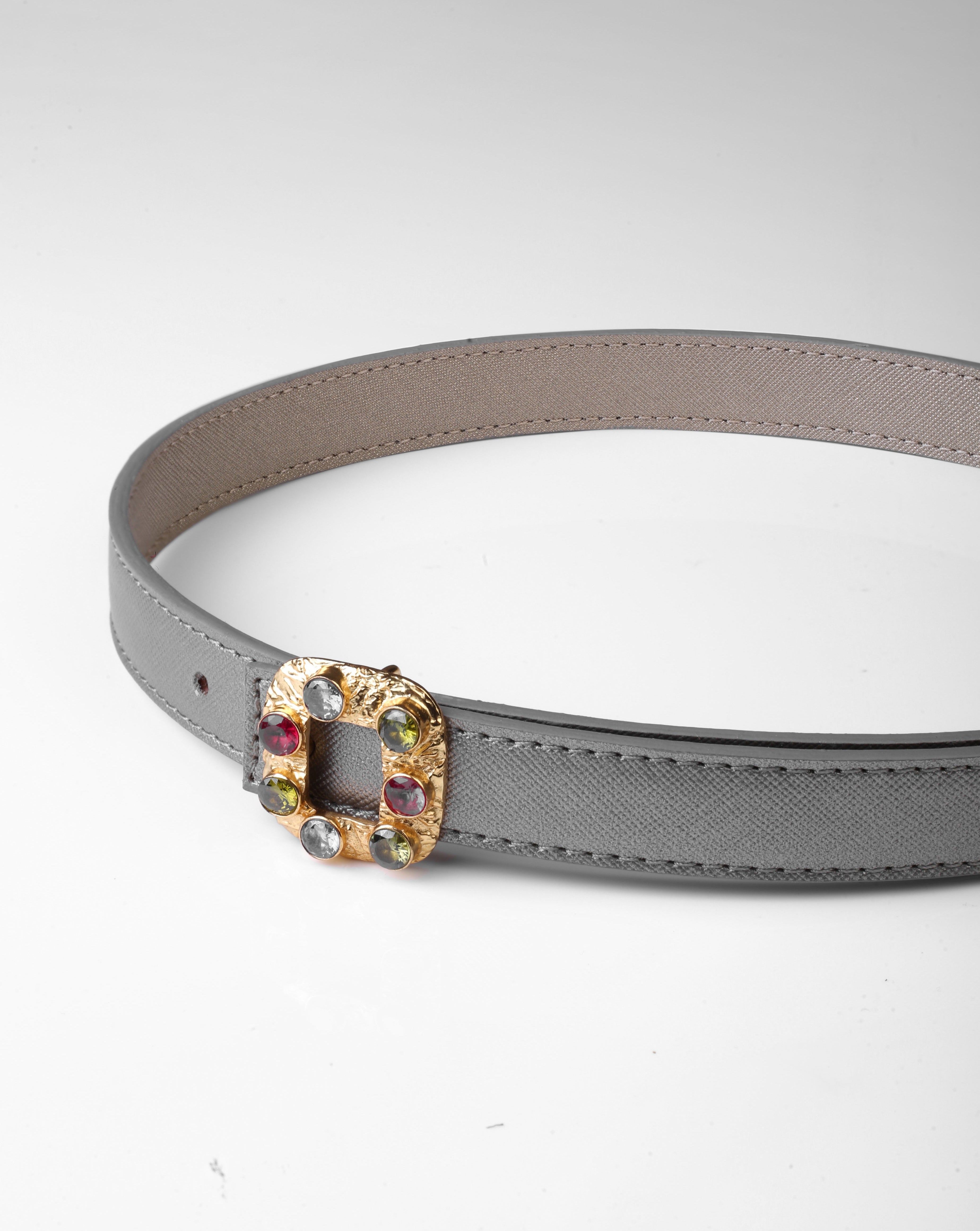 Reversible Thin Belt With Gold Square Buckle