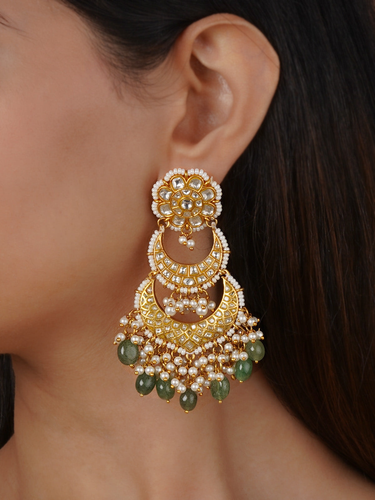 Gold Plated Thappa Jadau Kundan Earrings - TJ-E125