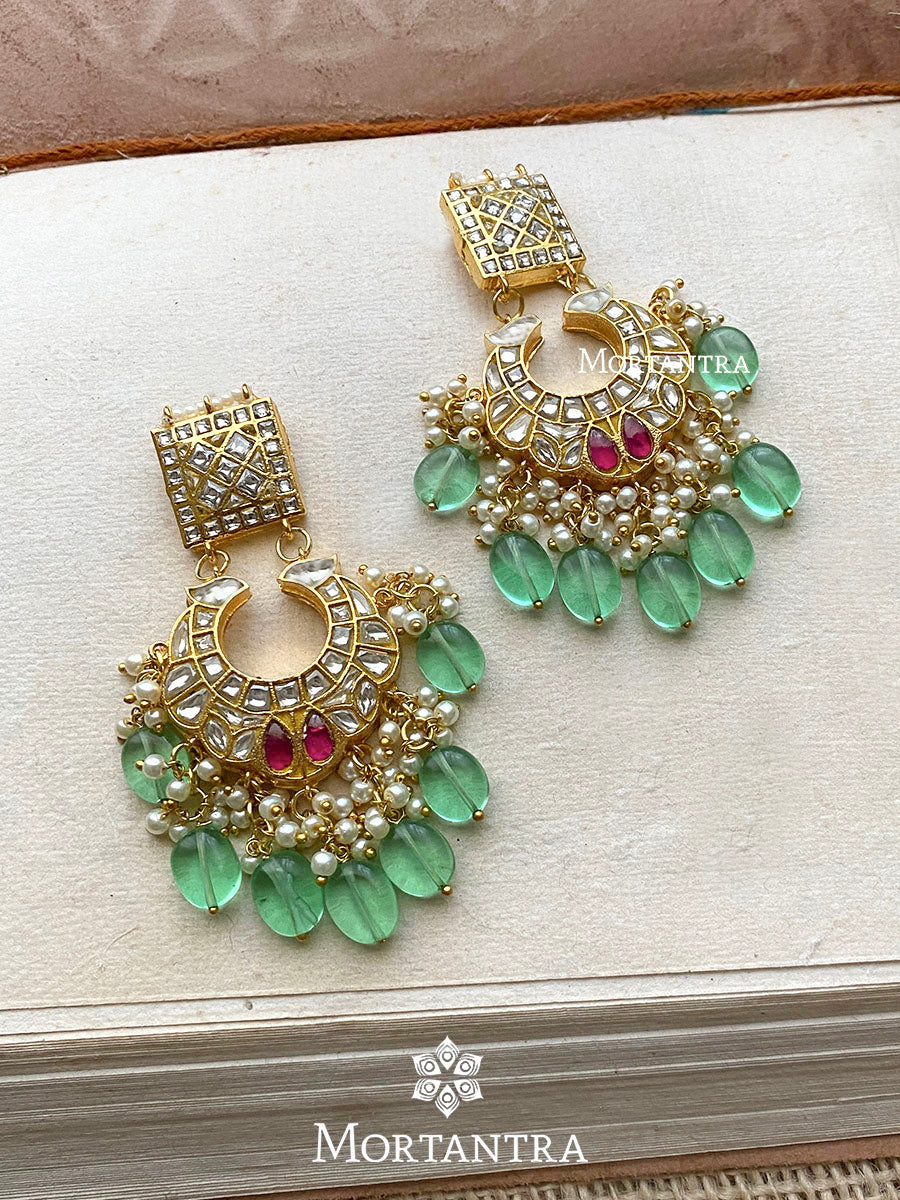 Pink Color Gold Plated Thappa Jadau Kundan Earrings - TJ-E20WP