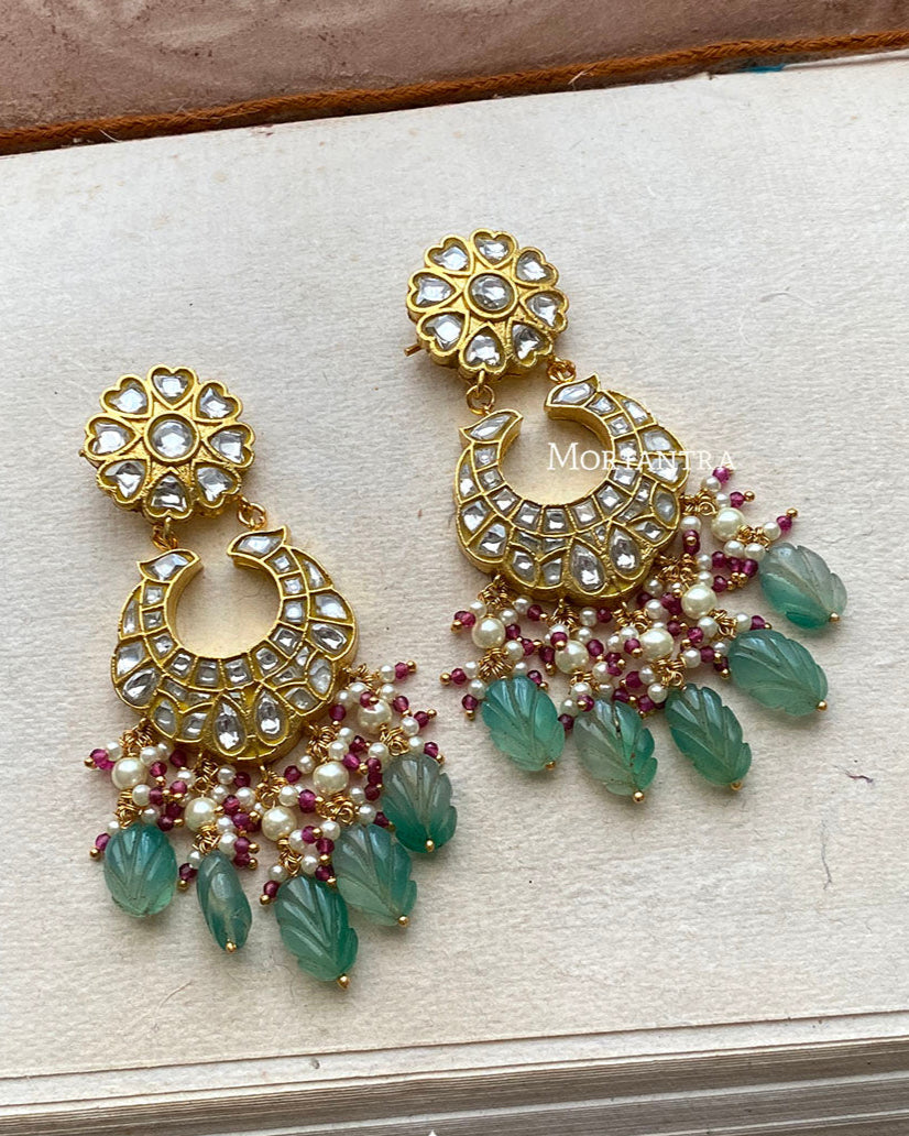 Multicolor Gold Plated Thappa Jadau Kundan Earrings - TJ-E8