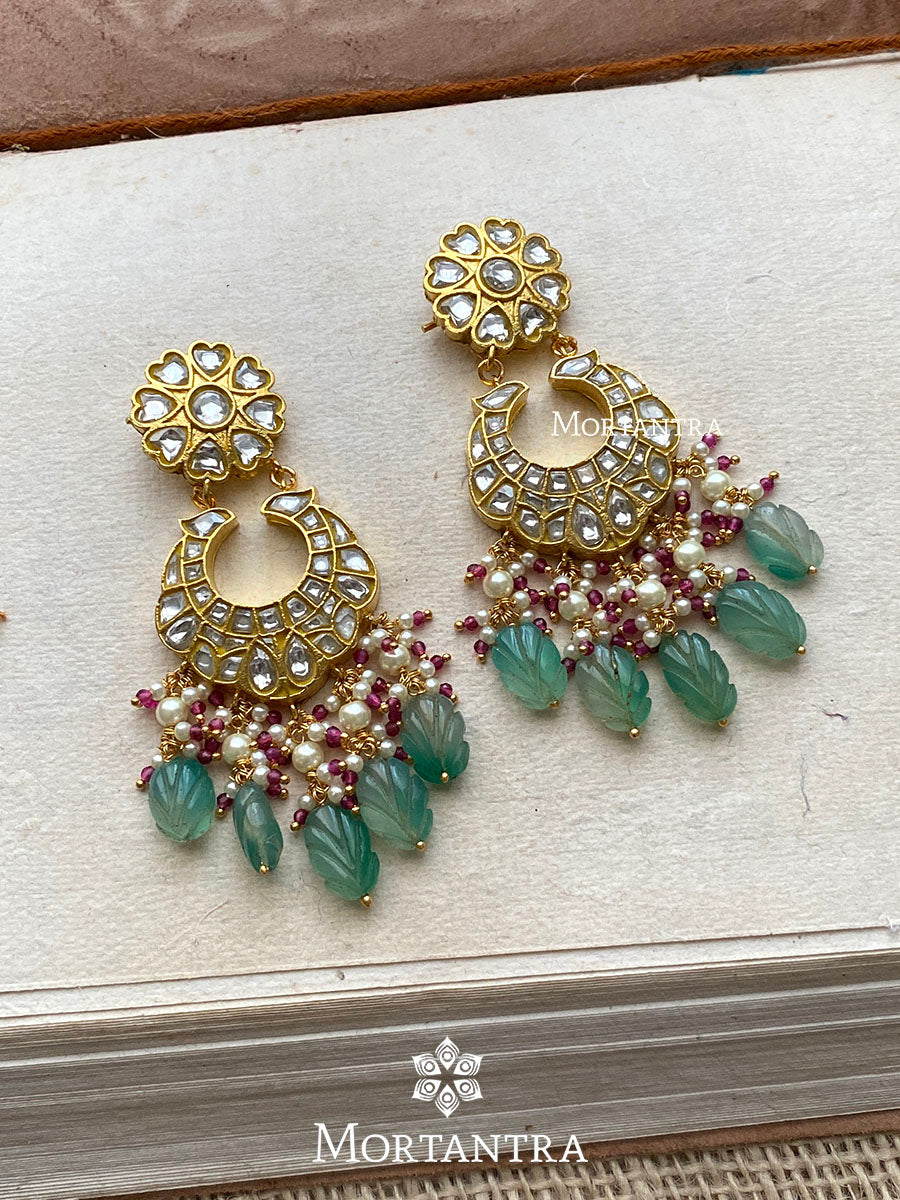 Multicolor Gold Plated Thappa Jadau Kundan Earrings - TJ-E8