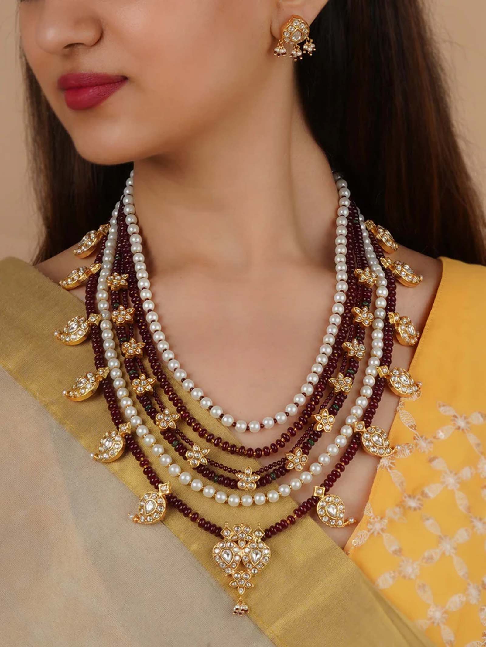 Gold Plated Thappa Jadau Kundan Necklace Set - TJ-S143