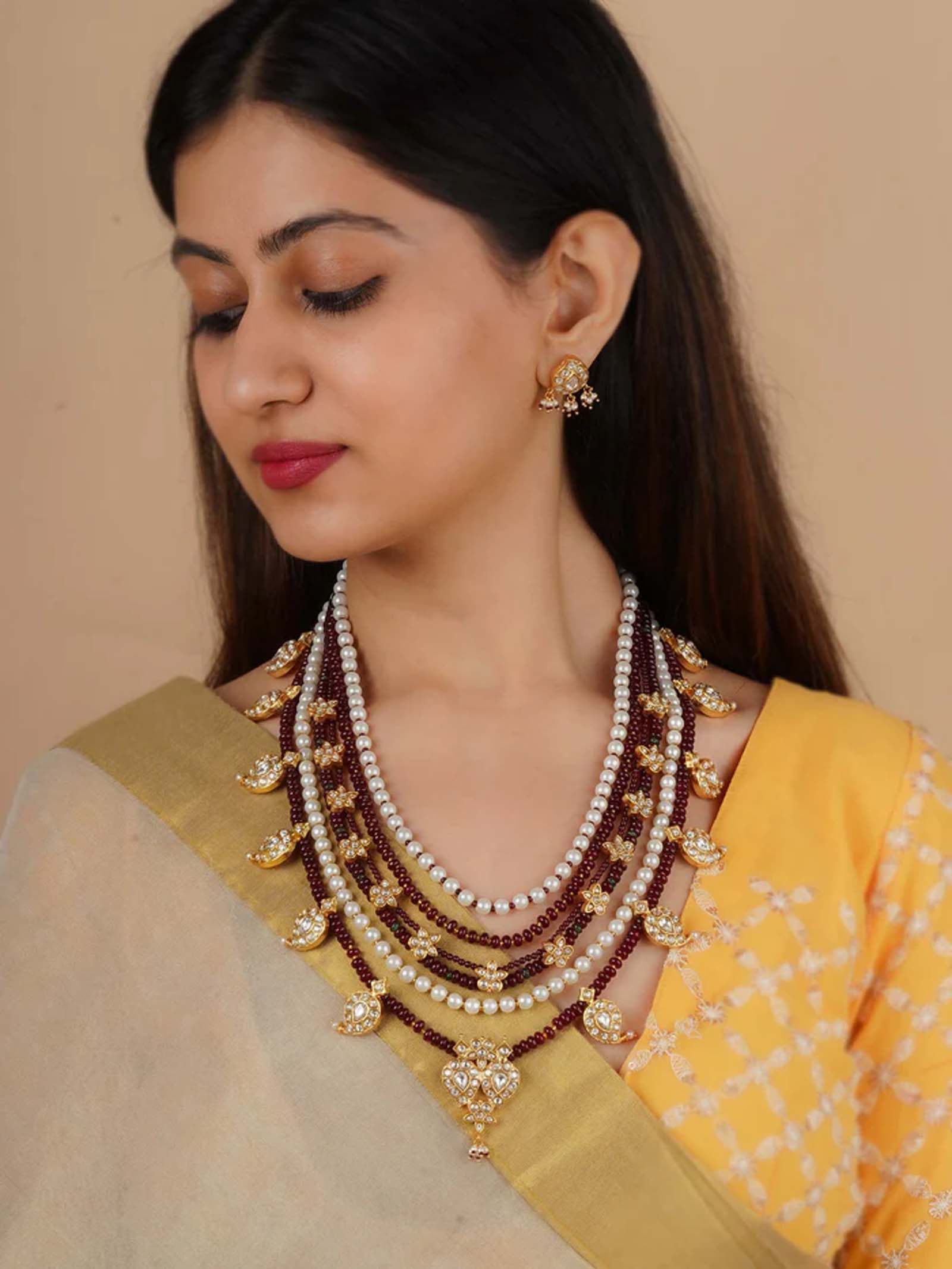 Gold Plated Thappa Jadau Kundan Necklace Set - TJ-S143