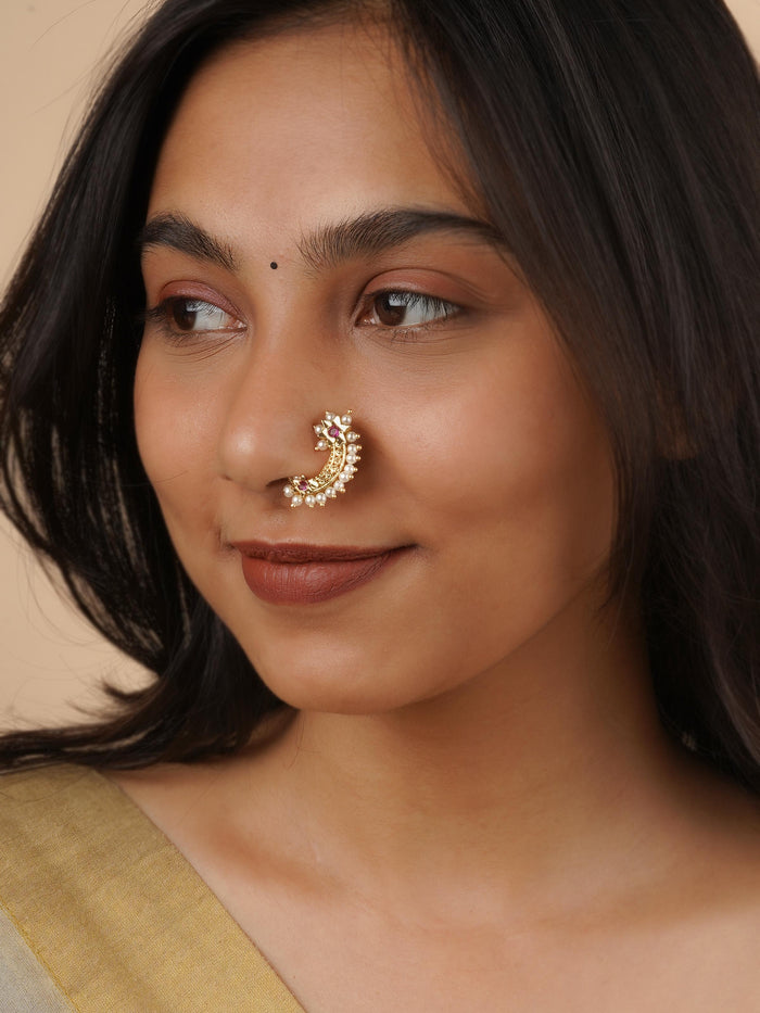 Pink Color Gold Plated Temple Nosering - TMPNTH39P