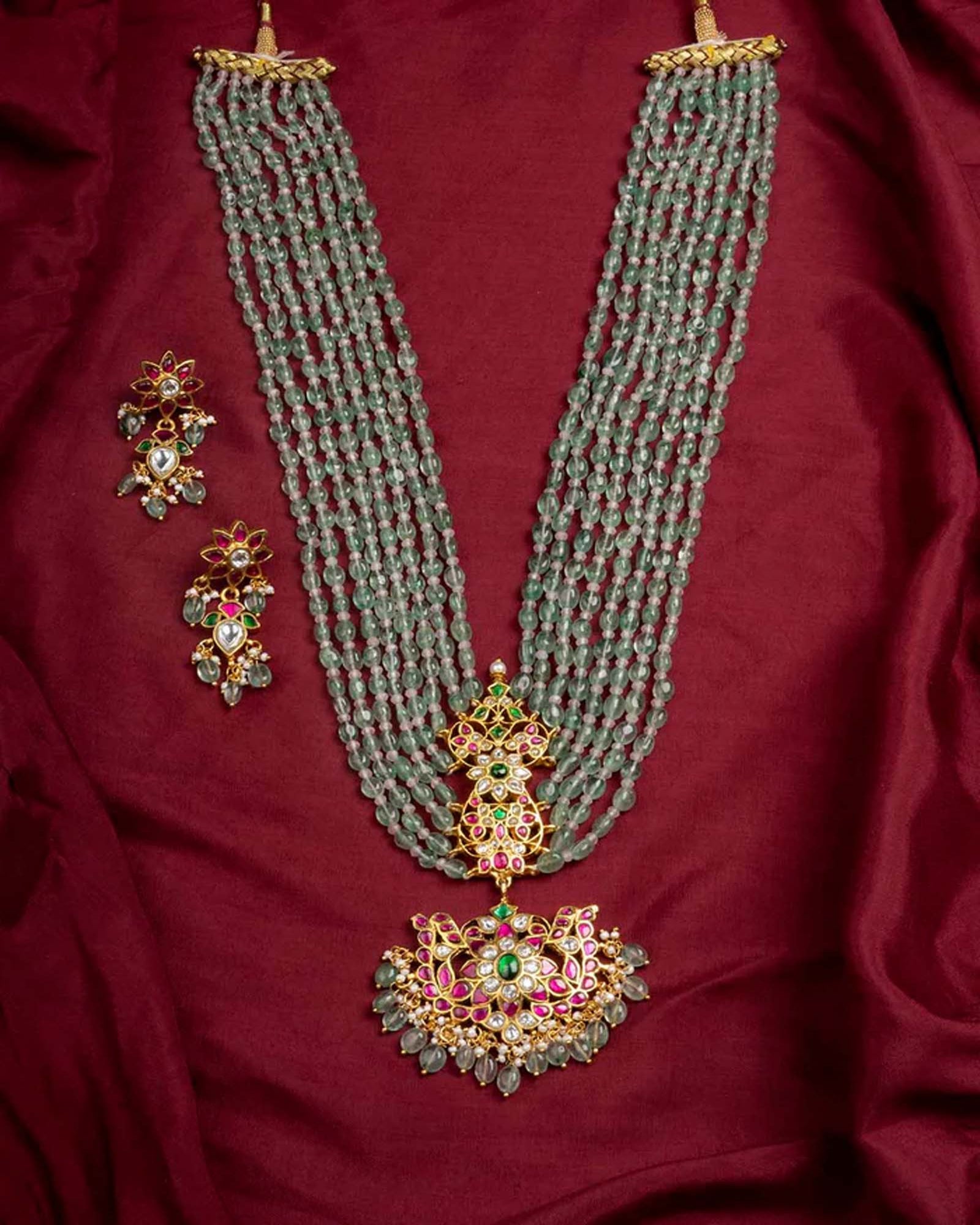 Multicolor Gold Plated Temple Necklace Set - TMPSET204M