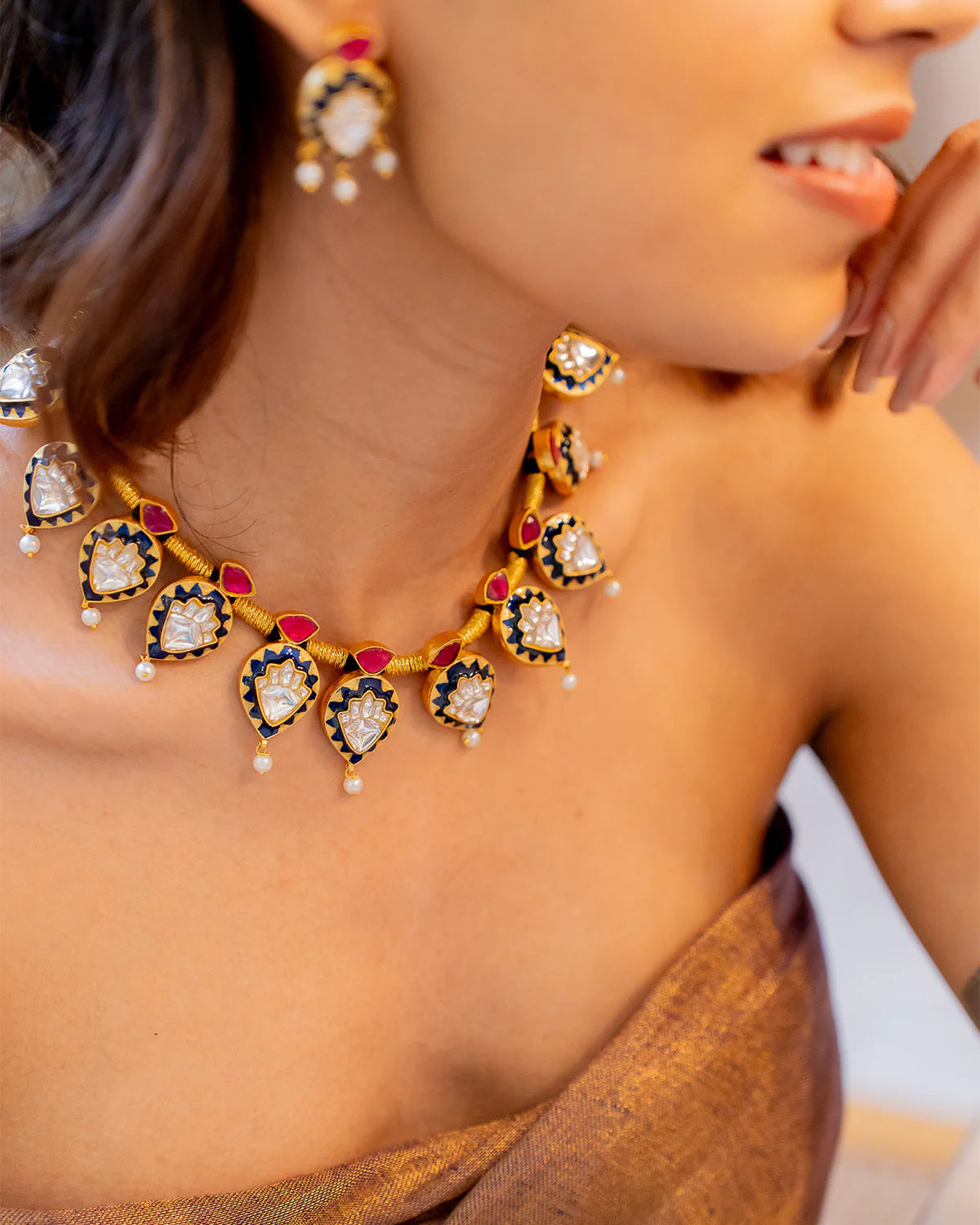 Multicolor Gold Plated Necklace Set - TR-S44MA